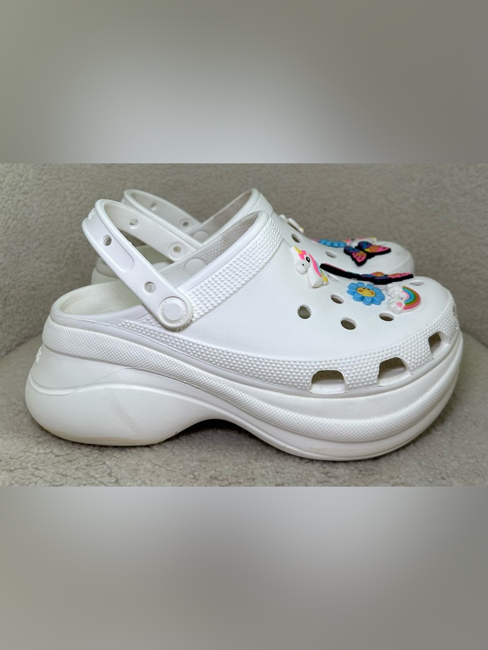 Crocs Classic Bae Platform Clogs White Women's 9 Unicorn Butterfly Jibbitz